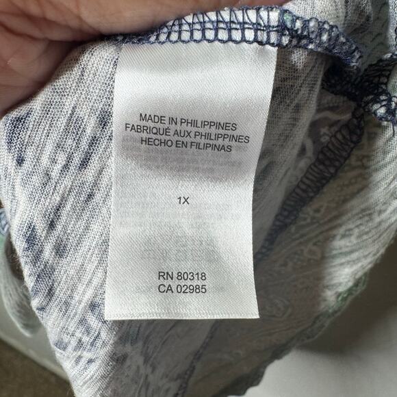 Lucky Brand Boho Top 1X Blue Green Mixed Print Split Neck Long Sleeve - Picture 7 of 8